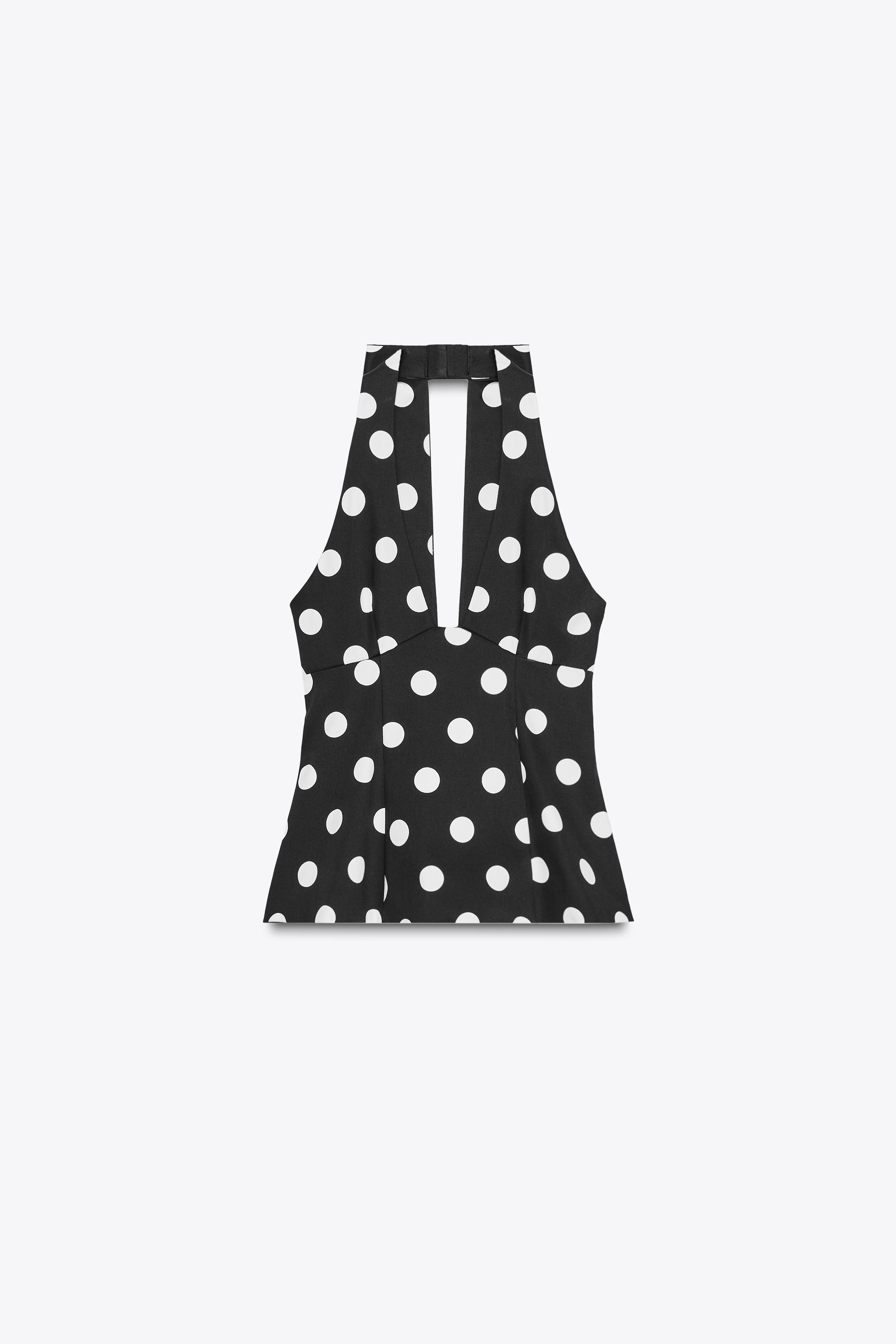TOP HALTER À POIS AVEC NŒUD AU DOS